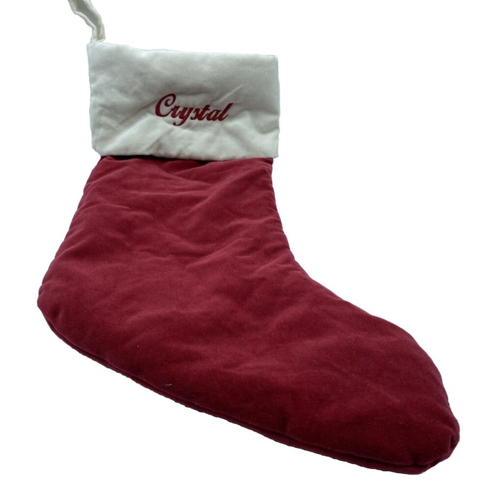 Pottery Barn Christmas Holiday Stocking Monogrammed Crystal Velvet Red White